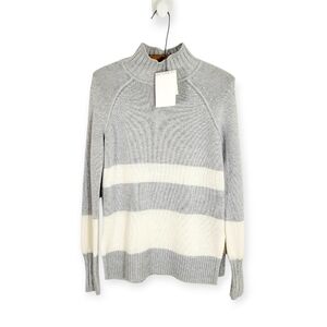 NWT WITCHERY Australia Wool Blend Funnel Neck Colorblock Sweater Grey Ivory XXS